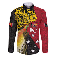 Papua New Guinea Independence Day Family Matching Long Sleeve Bodycon Dress and Hawaiian Shirt Bird-of-Paradise with Map and Polynesian Pattern