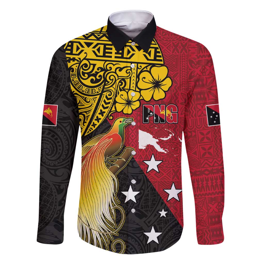 Papua New Guinea Independence Day Family Matching Short Sleeve Bodycon Dress and Hawaiian Shirt Bird-of-Paradise with Map and Polynesian Pattern