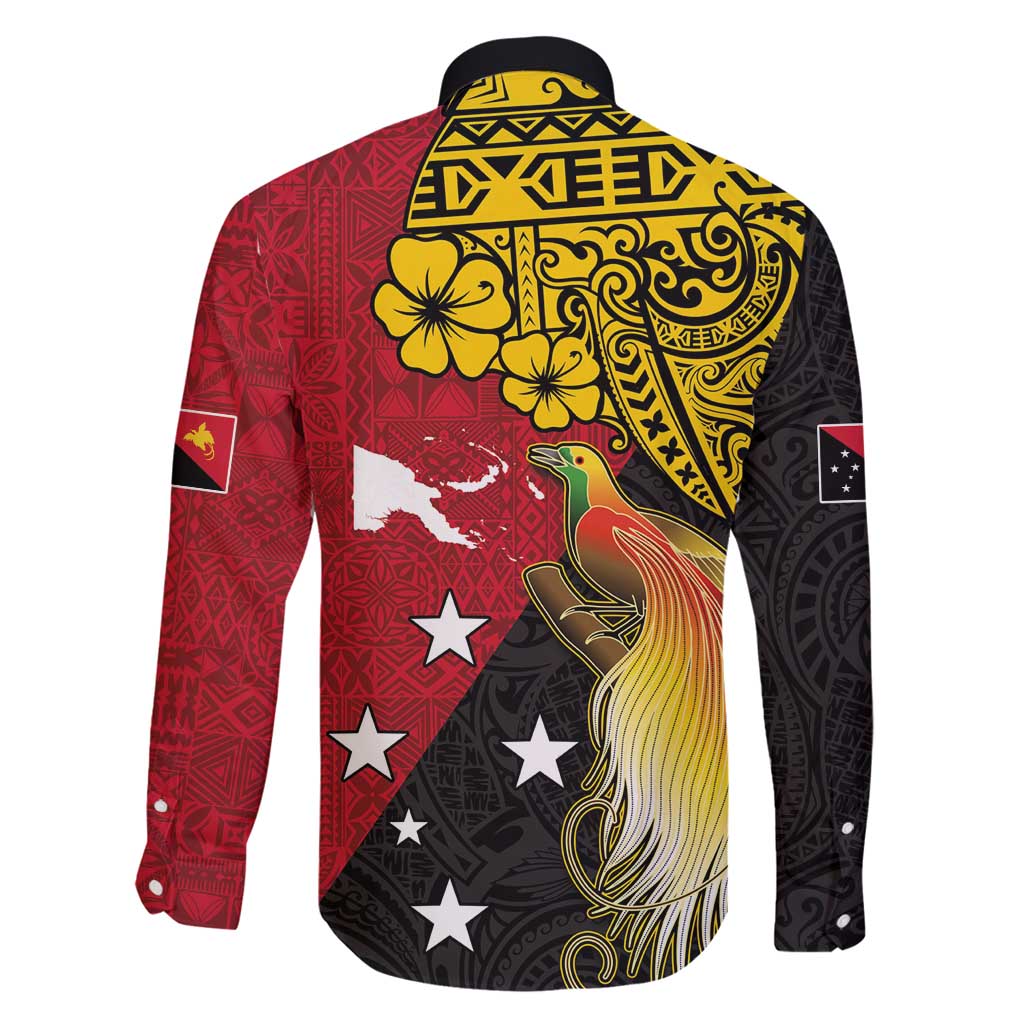 Papua New Guinea Independence Day Family Matching Tank Maxi Dress and Hawaiian Shirt Bird-of-Paradise with Map and Polynesian Pattern