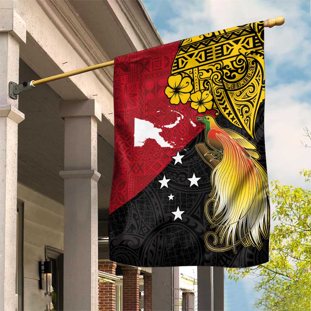 Papua New Guinea Independence Day Garden Flag Bird-of-Paradise with Map and Polynesian Pattern LT03 House Flag Black - Polynesian Pride