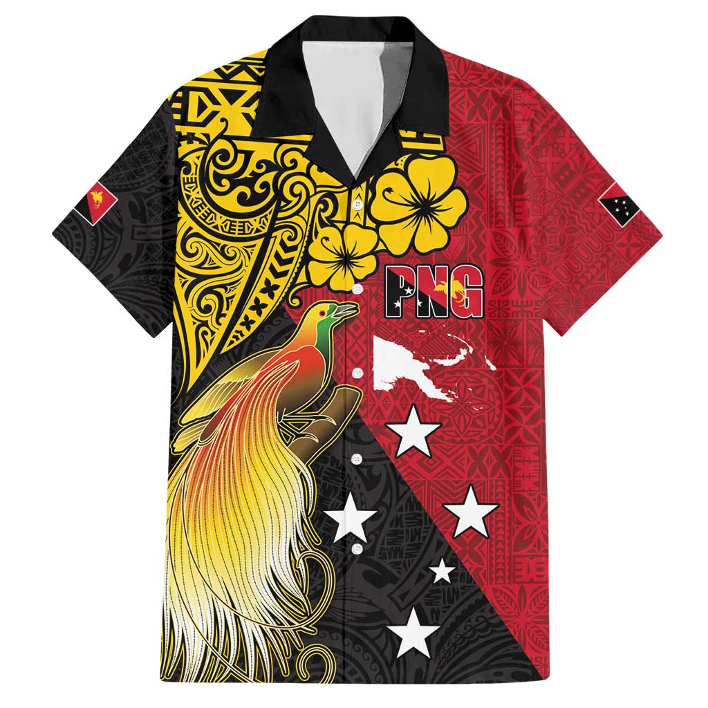 Papua New Guinea Independence Day Hawaiian Shirt Bird-of-Paradise with Map and Polynesian Pattern LT03 Black - Polynesian Pride
