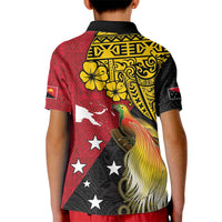 Papua New Guinea Independence Day Kid Polo Shirt Bird-of-Paradise with Map and Polynesian Pattern