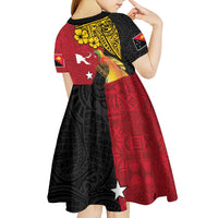 Papua New Guinea Independence Day Kid Short Sleeve Dress Bird-of-Paradise with Map and Polynesian Pattern