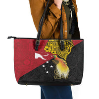 Papua New Guinea Independence Day Leather Tote Bag Bird-of-Paradise with Map and Polynesian Pattern LT03 - Polynesian Pride