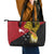 Papua New Guinea Independence Day Leather Tote Bag Bird-of-Paradise with Map and Polynesian Pattern