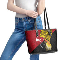 Papua New Guinea Independence Day Leather Tote Bag Bird-of-Paradise with Map and Polynesian Pattern LT03 - Polynesian Pride