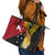 Papua New Guinea Independence Day Leather Tote Bag Bird-of-Paradise with Map and Polynesian Pattern