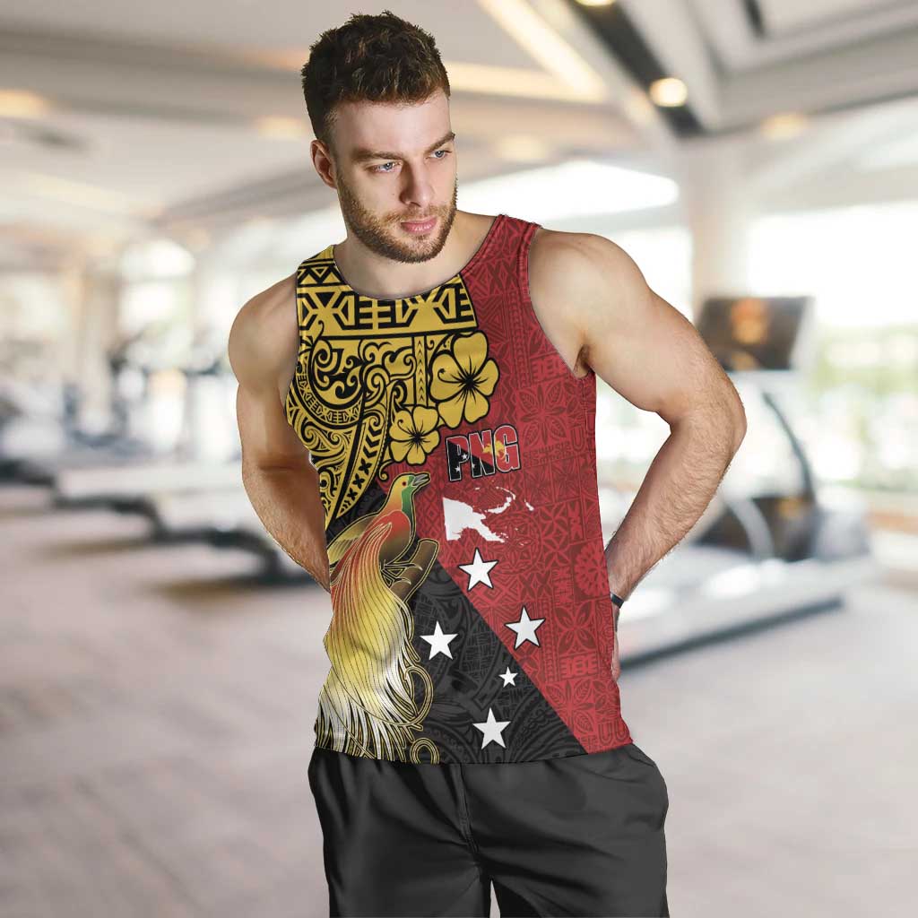 Papua New Guinea Independence Day Men Tank Top Bird-of-Paradise with Map and Polynesian Pattern LT03 Black - Polynesian Pride