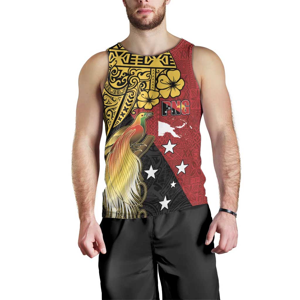 Papua New Guinea Independence Day Men Tank Top Bird-of-Paradise with Map and Polynesian Pattern LT03 - Polynesian Pride