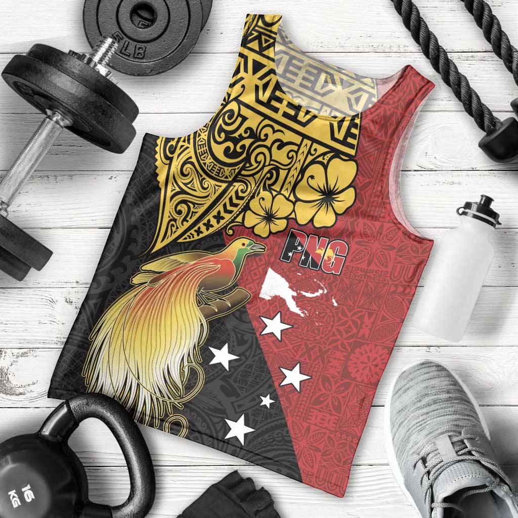 Papua New Guinea Independence Day Men Tank Top Bird-of-Paradise with Map and Polynesian Pattern LT03 - Polynesian Pride