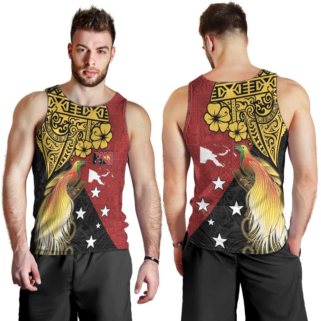 Papua New Guinea Independence Day Men Tank Top Bird-of-Paradise with Map and Polynesian Pattern LT03 - Polynesian Pride