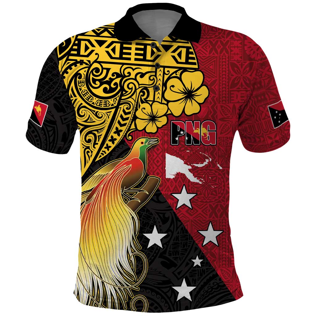 Papua New Guinea Independence Day Polo Shirt Bird-of-Paradise with Map and Polynesian Pattern