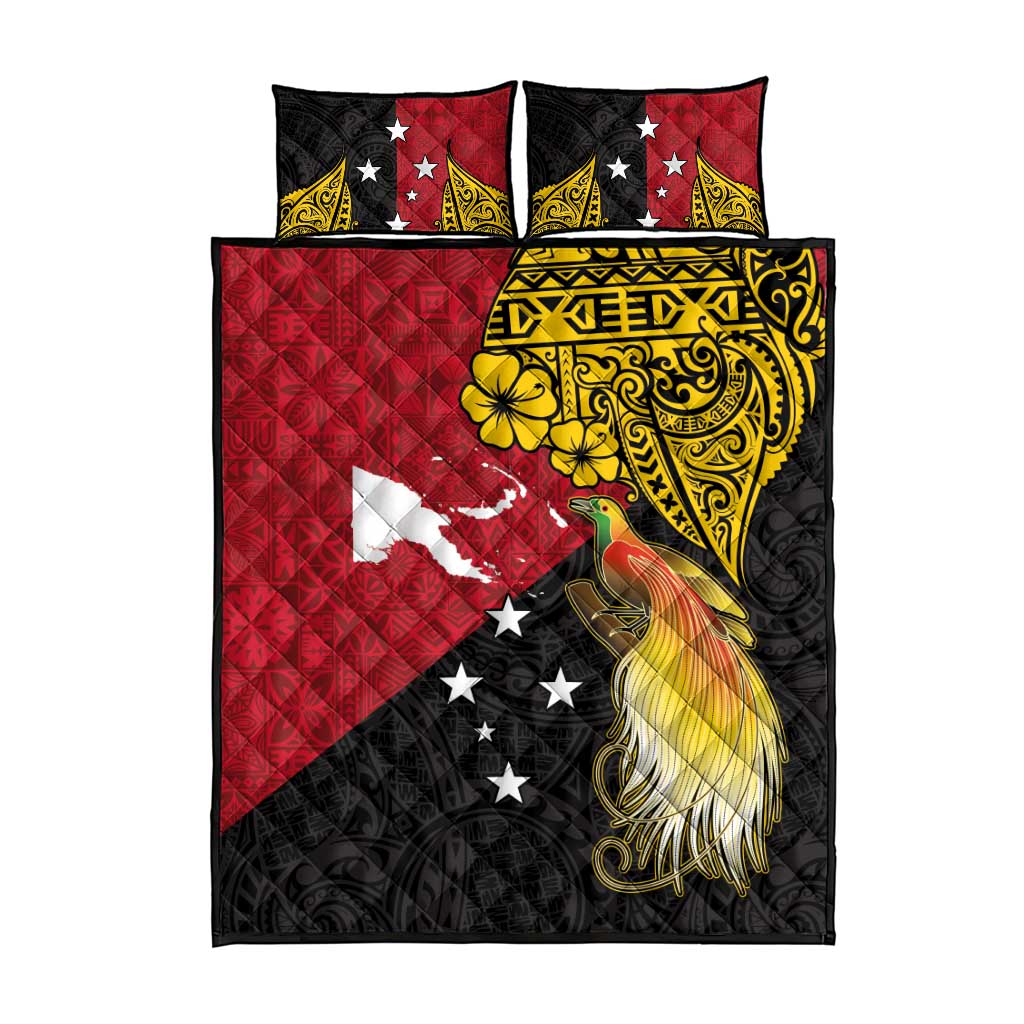 Papua New Guinea Independence Day Quilt Bed Set Bird-of-Paradise with Map and Polynesian Pattern LT03 - Polynesian Pride