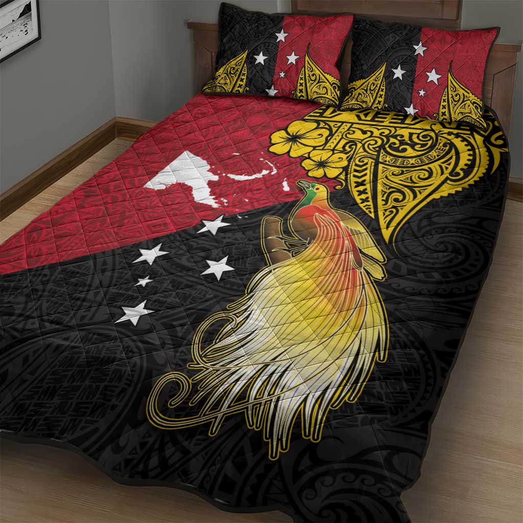 Papua New Guinea Independence Day Quilt Bed Set Bird-of-Paradise with Map and Polynesian Pattern LT03 - Polynesian Pride