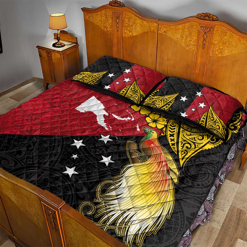 Papua New Guinea Independence Day Quilt Bed Set Bird-of-Paradise with Map and Polynesian Pattern LT03 - Polynesian Pride