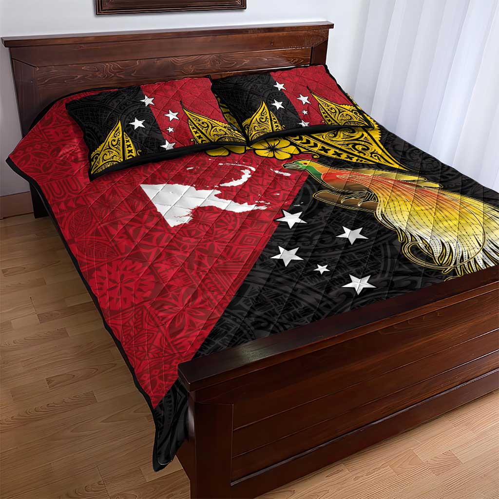 Papua New Guinea Independence Day Quilt Bed Set Bird-of-Paradise with Map and Polynesian Pattern LT03 - Polynesian Pride