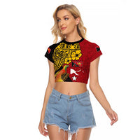 Papua New Guinea Independence Day Raglan Cropped T Shirt Bird-of-Paradise with Map and Polynesian Pattern
