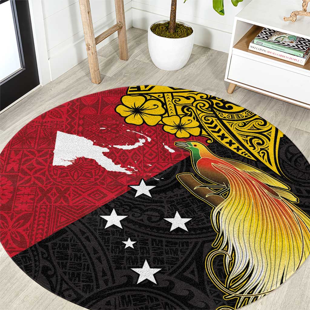 Papua New Guinea Independence Day Round Carpet Bird-of-Paradise with Map and Polynesian Pattern
