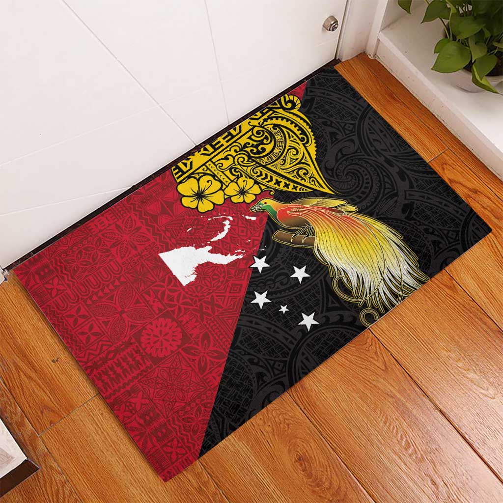 Papua New Guinea Independence Day Rubber Doormat Bird-of-Paradise with Map and Polynesian Pattern LT03 - Polynesian Pride
