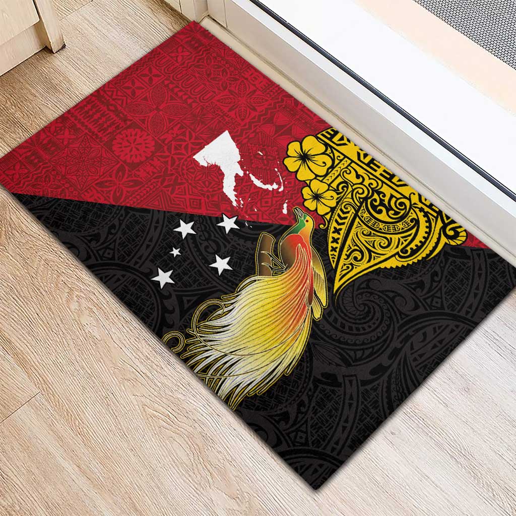 Papua New Guinea Independence Day Rubber Doormat Bird-of-Paradise with Map and Polynesian Pattern LT03 - Polynesian Pride