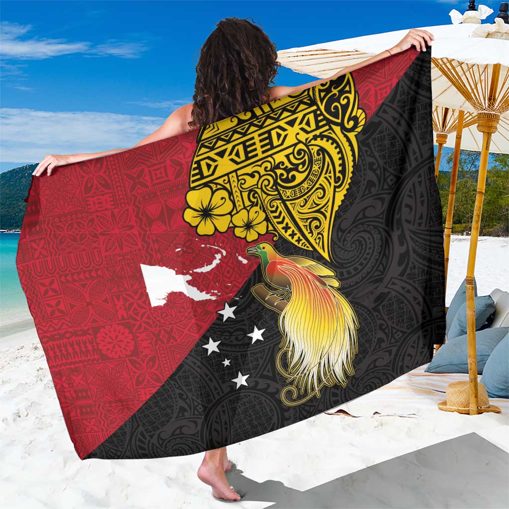 Papua New Guinea Independence Day Sarong Bird-of-Paradise with Map and Polynesian Pattern