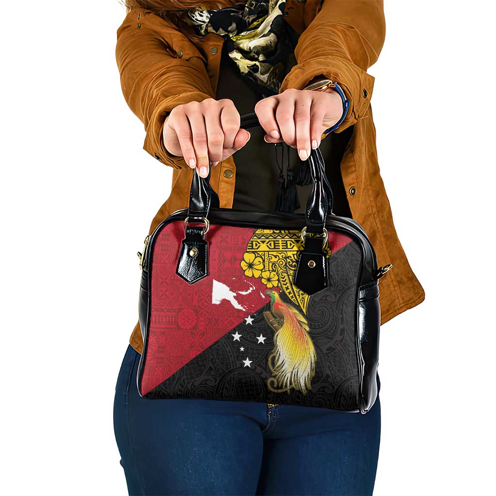 Papua New Guinea Independence Day Shoulder Handbag Bird-of-Paradise with Map and Polynesian Pattern