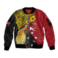 Papua New Guinea Independence Day Sleeve Zip Bomber Jacket Bird-of-Paradise with Map and Polynesian Pattern LT03 Unisex Black - Polynesian Pride