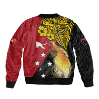 Papua New Guinea Independence Day Sleeve Zip Bomber Jacket Bird-of-Paradise with Map and Polynesian Pattern LT03 - Polynesian Pride