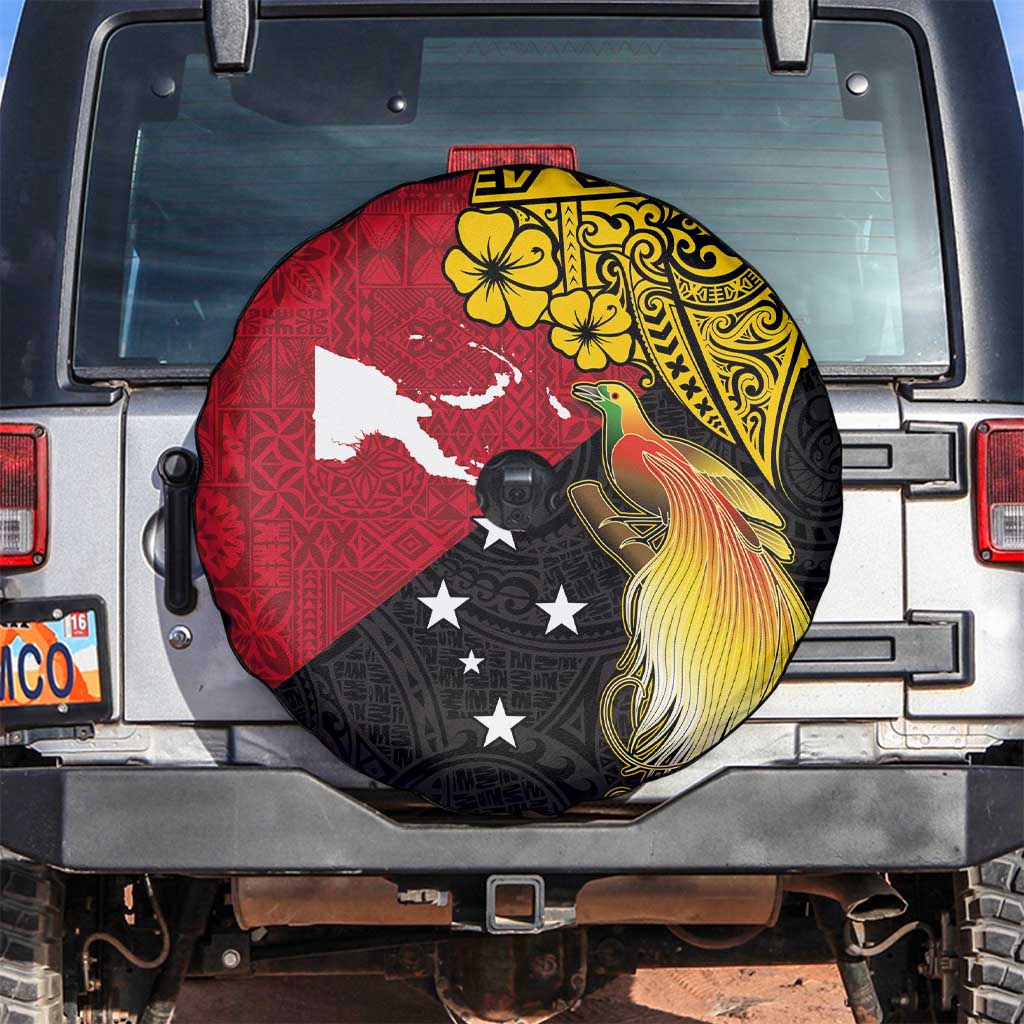 Papua New Guinea Independence Day Spare Tire Cover Bird-of-Paradise with Map and Polynesian Pattern LT03 Black - Polynesian Pride