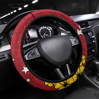 Papua New Guinea Independence Day Steering Wheel Cover Bird-of-Paradise with Map and Polynesian Pattern LT03 Universal Fit Black - Polynesian Pride