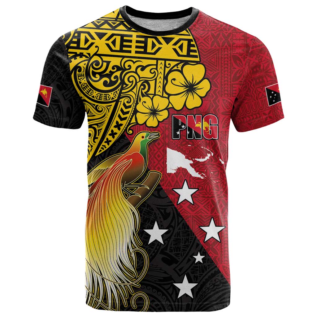 Papua New Guinea Independence Day T Shirt Bird-of-Paradise with Map and Polynesian Pattern