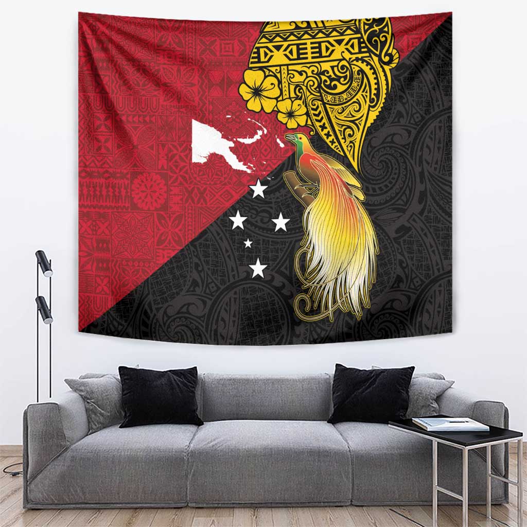 Papua New Guinea Independence Day Tapestry Bird-of-Paradise with Map and Polynesian Pattern