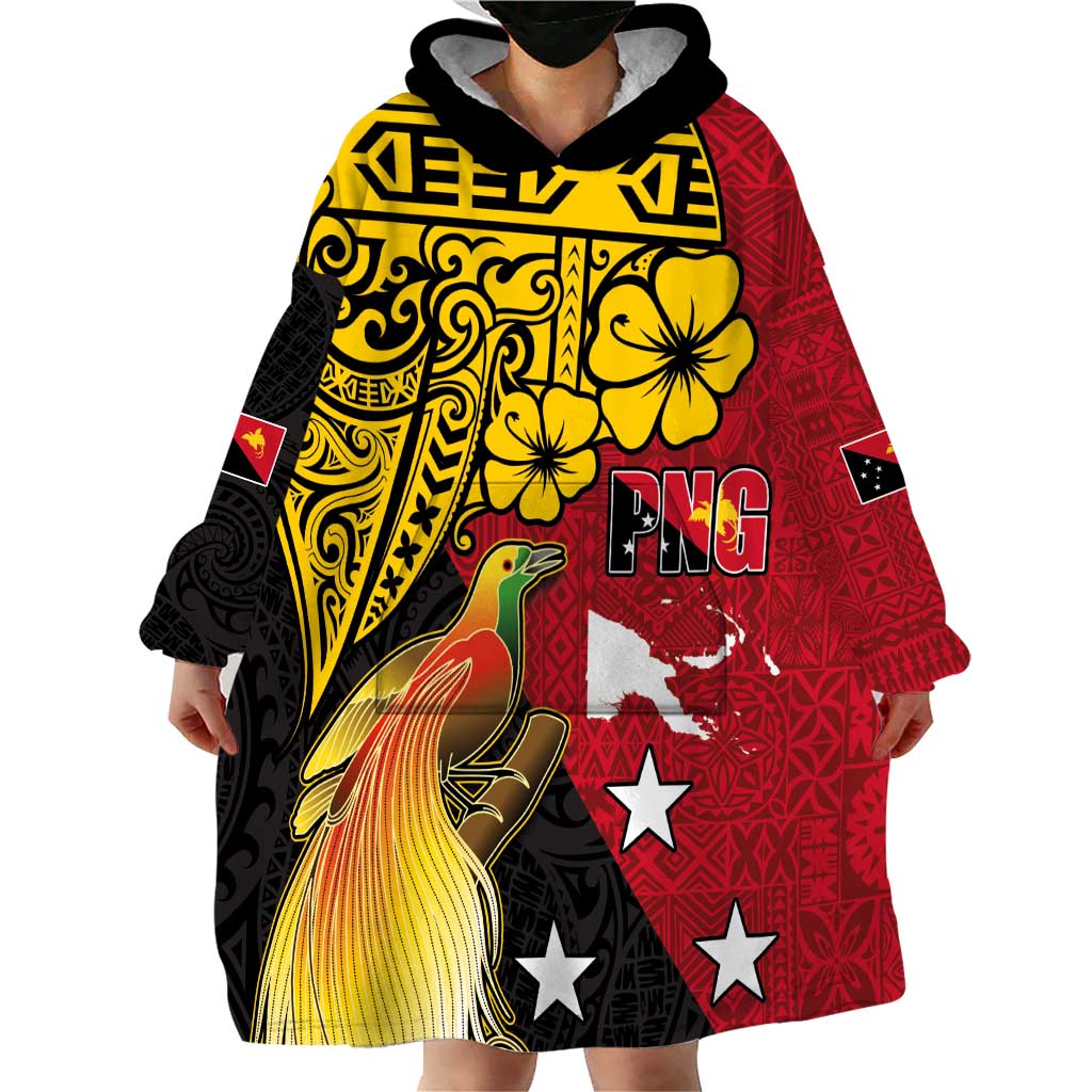 Papua New Guinea Independence Day Wearable Blanket Hoodie Bird-of-Paradise with Map and Polynesian Pattern LT03 - Polynesian Pride