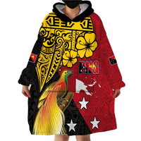 Papua New Guinea Independence Day Wearable Blanket Hoodie Bird-of-Paradise with Map and Polynesian Pattern LT03 - Polynesian Pride