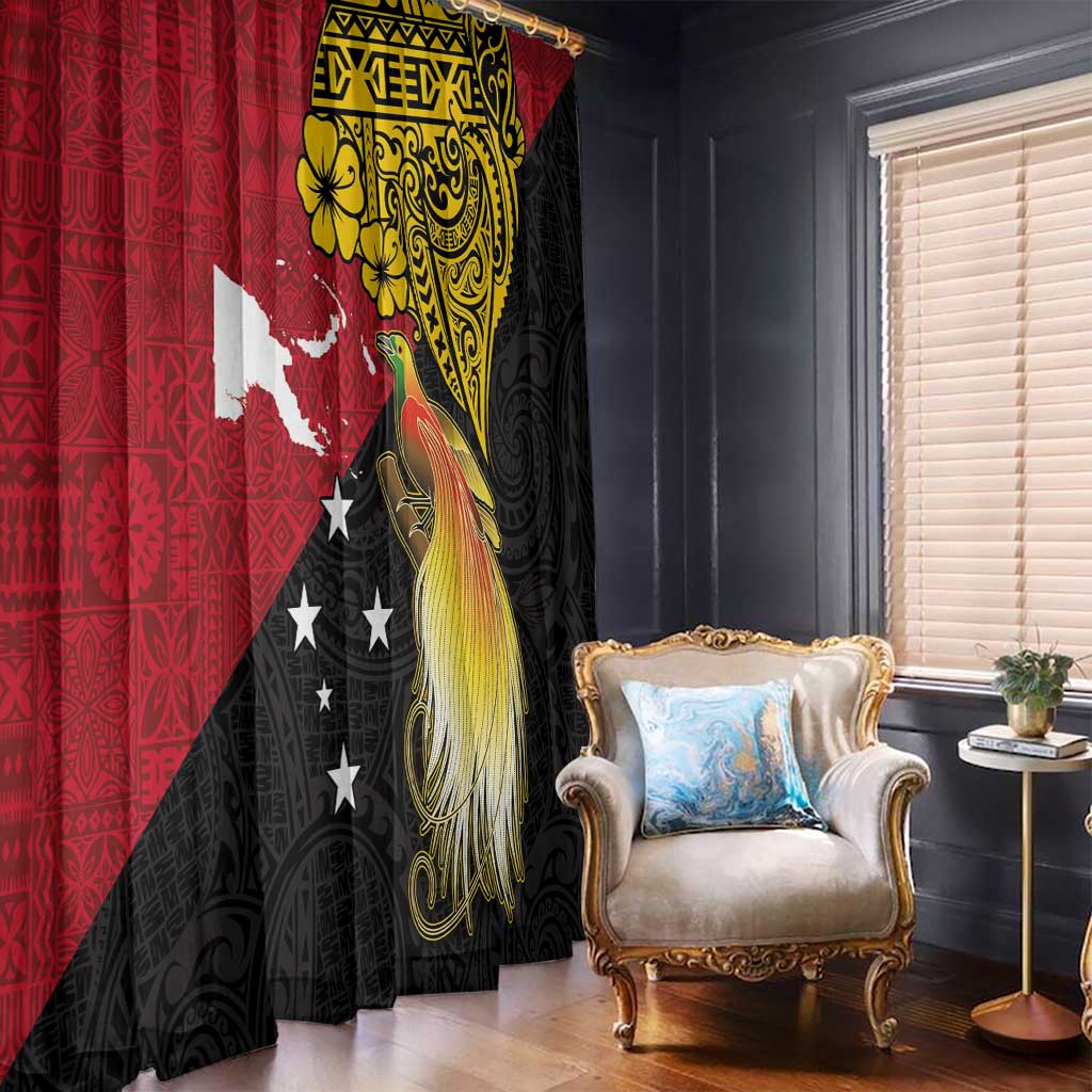 Papua New Guinea Independence Day Window Curtain Bird-of-Paradise with Map and Polynesian Pattern LT03 - Polynesian Pride