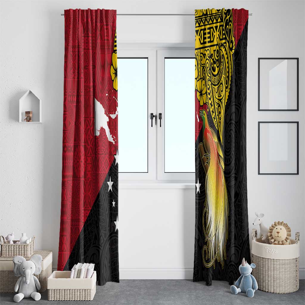 Papua New Guinea Independence Day Window Curtain Bird-of-Paradise with Map and Polynesian Pattern LT03 - Polynesian Pride