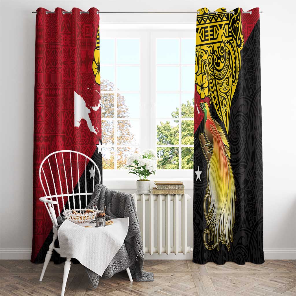 Papua New Guinea Independence Day Window Curtain Bird-of-Paradise with Map and Polynesian Pattern LT03 - Polynesian Pride