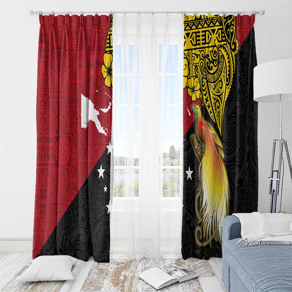 Papua New Guinea Independence Day Window Curtain Bird-of-Paradise with Map and Polynesian Pattern LT03 - Polynesian Pride