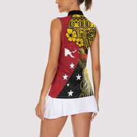 Papua New Guinea Independence Day Women Sleeveless Polo Shirt Bird-of-Paradise with Map and Polynesian Pattern