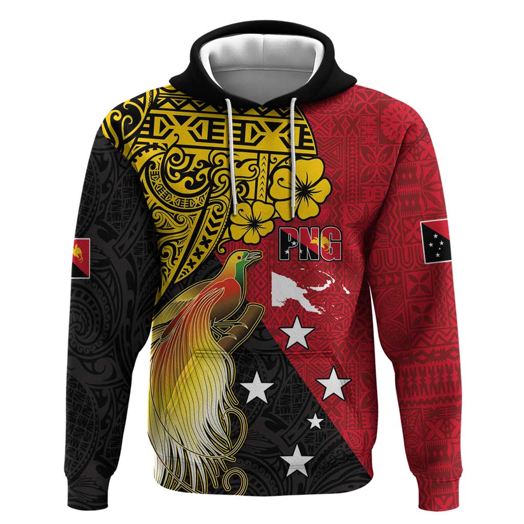 Papua New Guinea Independence Day Zip Hoodie Bird-of-Paradise with Map and Polynesian Pattern