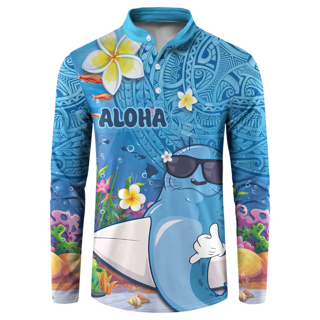 Aloha Hawaiian Monk Seal Button Sweatshirt Polynesian Tattoo The Ocean and Undersea Vibe LT03 Blue - Polynesian Pride