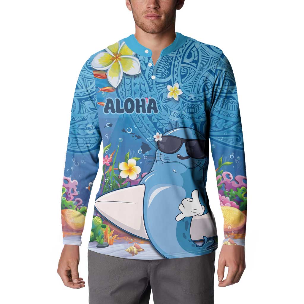 Aloha Hawaiian Monk Seal Button Sweatshirt Polynesian Tattoo The Ocean and Undersea Vibe