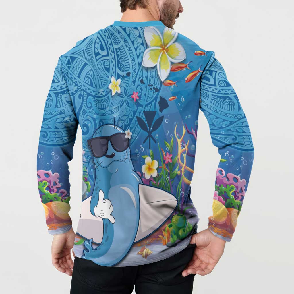 Aloha Hawaiian Monk Seal Button Sweatshirt Polynesian Tattoo The Ocean and Undersea Vibe