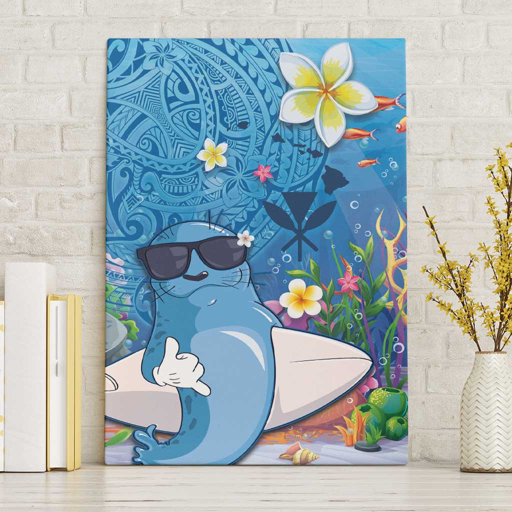 Aloha Hawaiian Monk Seal Canvas Wall Art Polynesian Tattoo The Ocean and Undersea Vibe LT03 Without Frame Blue - Polynesian Pride