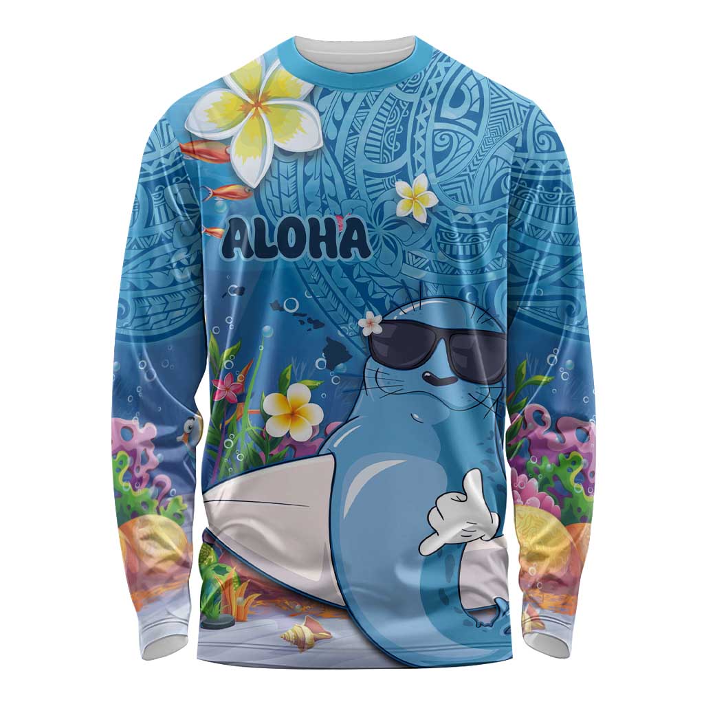 Aloha Hawaiian Monk Seal Long Sleeve Shirt Polynesian Tattoo The Ocean and Undersea Vibe