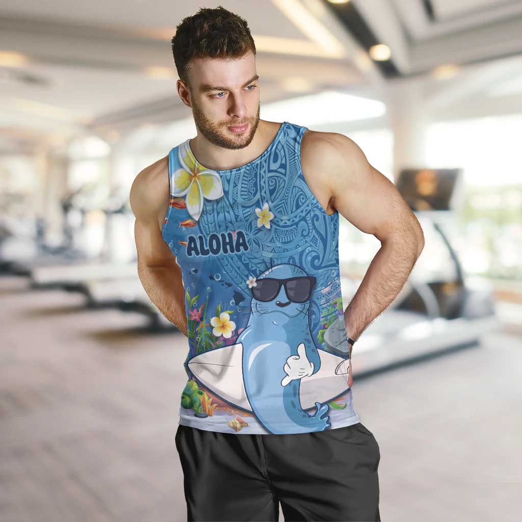 Aloha Hawaiian Monk Seal Men Tank Top Polynesian Tattoo The Ocean and Undersea Vibe LT03 Blue - Polynesian Pride