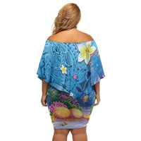 Aloha Hawaiian Monk Seal Off Shoulder Short Dress Polynesian Tattoo The Ocean and Undersea Vibe