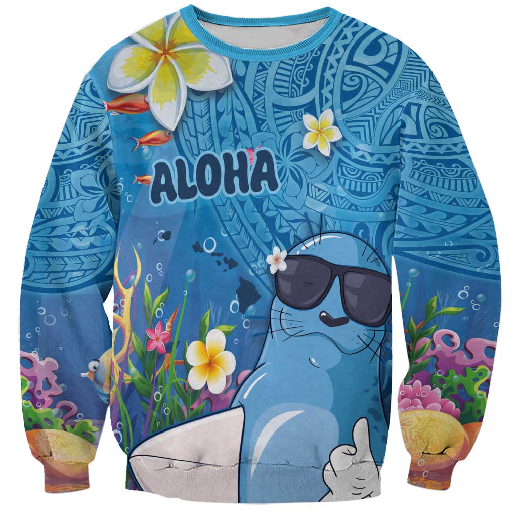 Aloha Hawaiian Monk Seal Sweatshirt Polynesian Tattoo The Ocean and Undersea Vibe LT03 Unisex Blue - Polynesian Pride