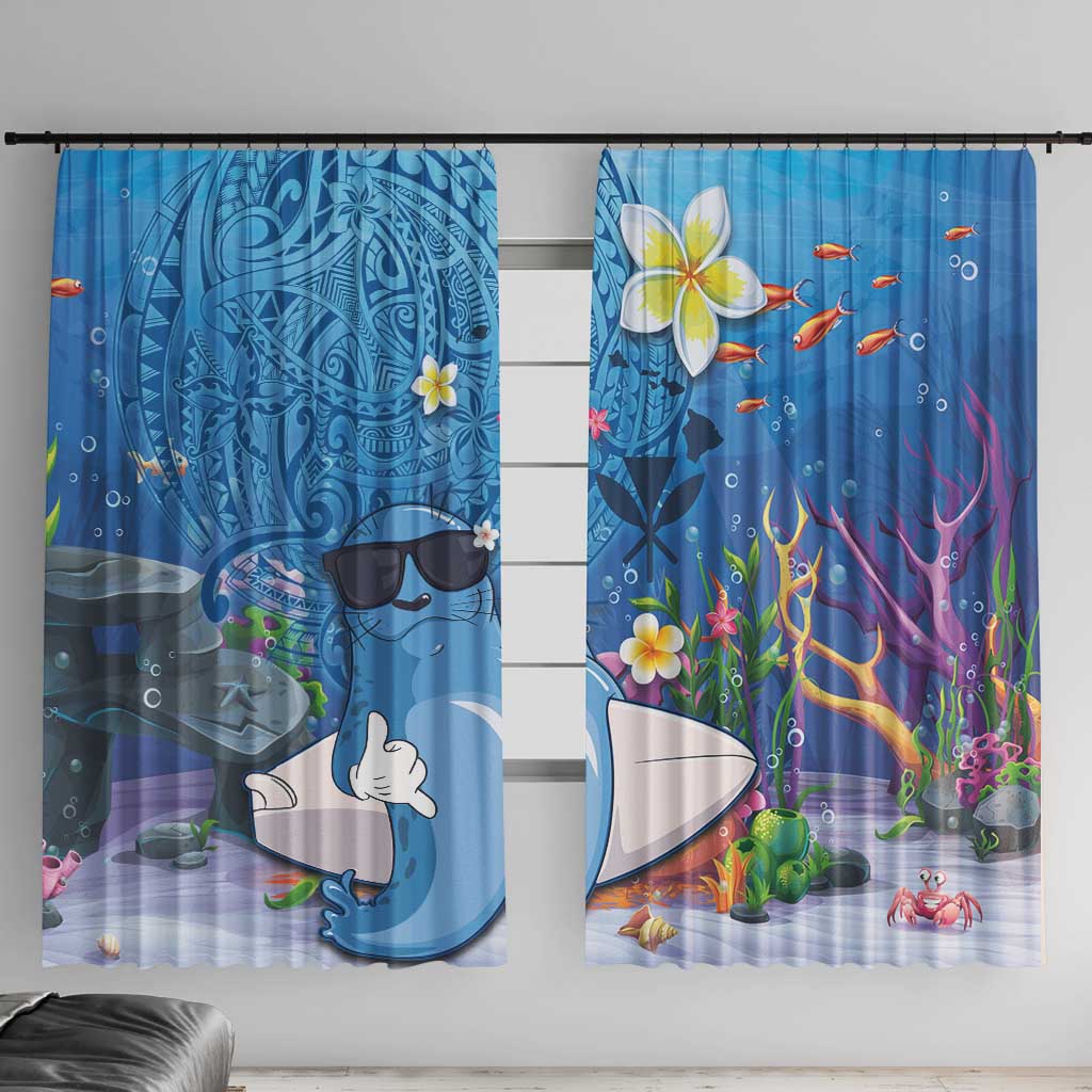 Aloha Hawaiian Monk Seal Window Curtain Polynesian Tattoo The Ocean and Undersea Vibe LT03 With Hooks Blue - Polynesian Pride