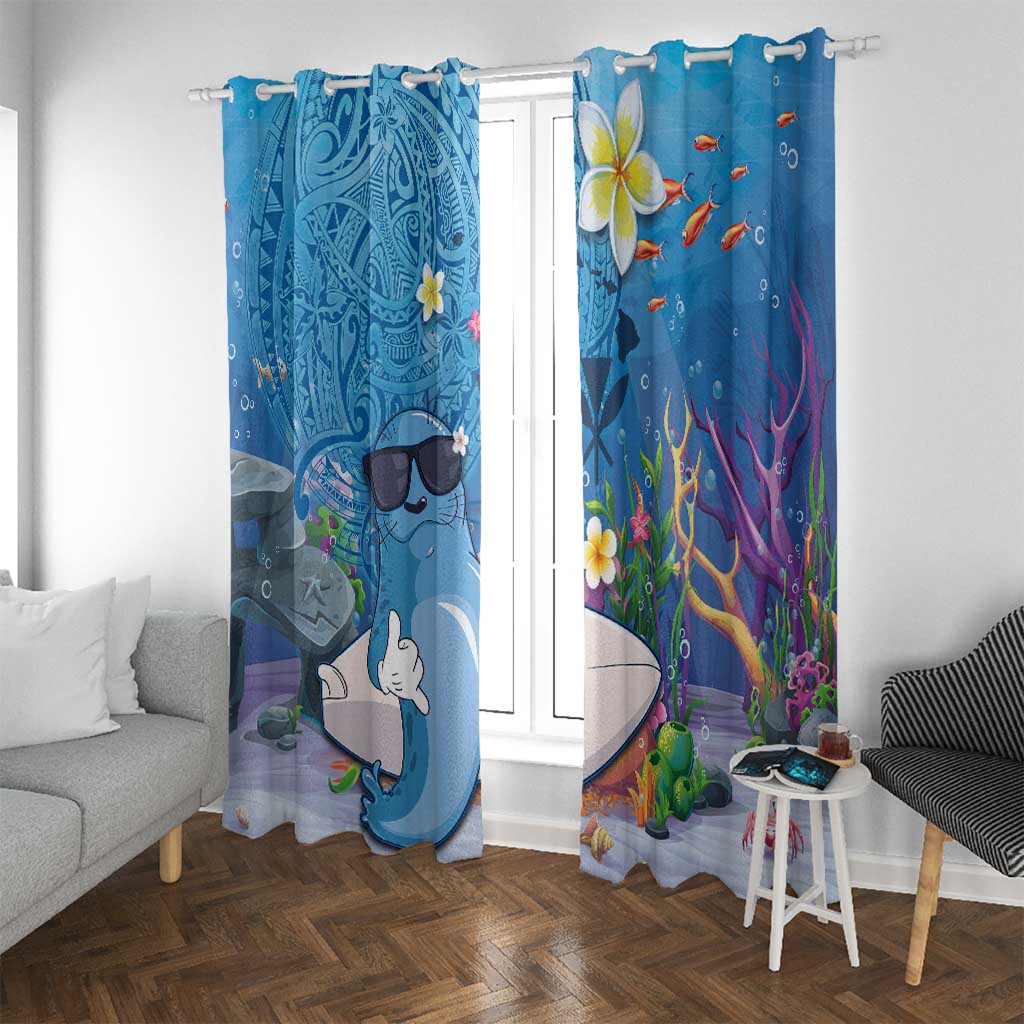 Aloha Hawaiian Monk Seal Window Curtain Polynesian Tattoo The Ocean and Undersea Vibe LT03 With Grommets Blue - Polynesian Pride